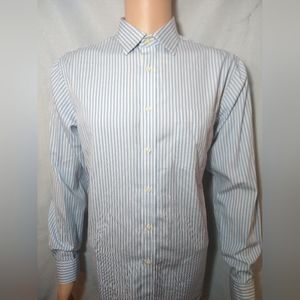 Men's button up shirt Jos. A. Bank blue white pinstripe french cuffs sz 16